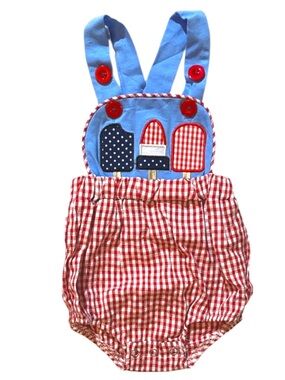 NWOT Red,White & Blue gingham bubble romper with popsicle applique 3mo